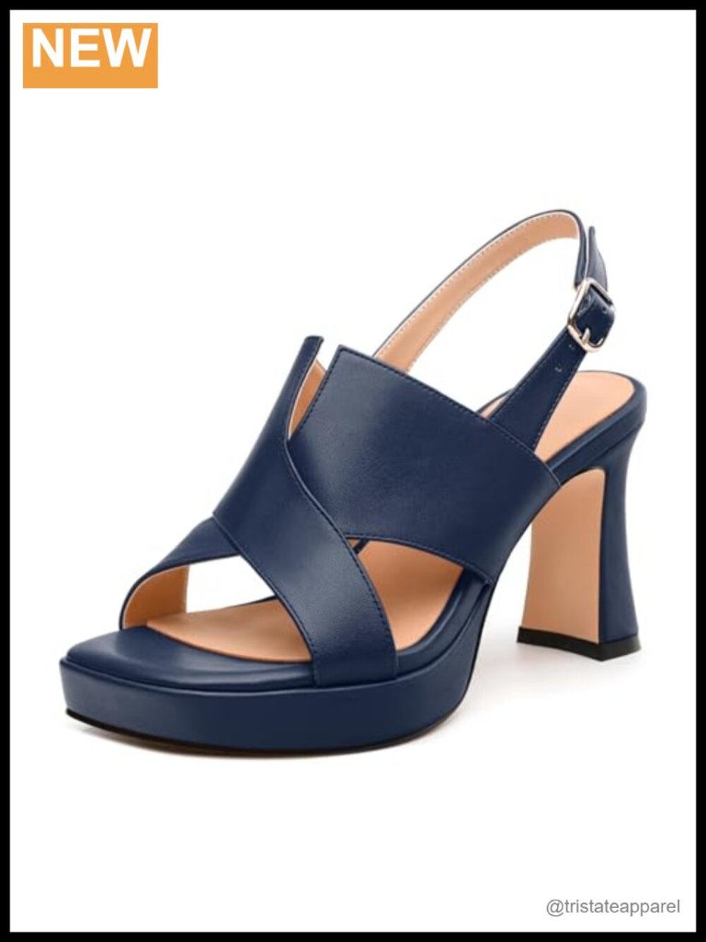 Womens Platform Heeled Sandals Square Peep Toe Ankle Strap Faux Leather Buckle